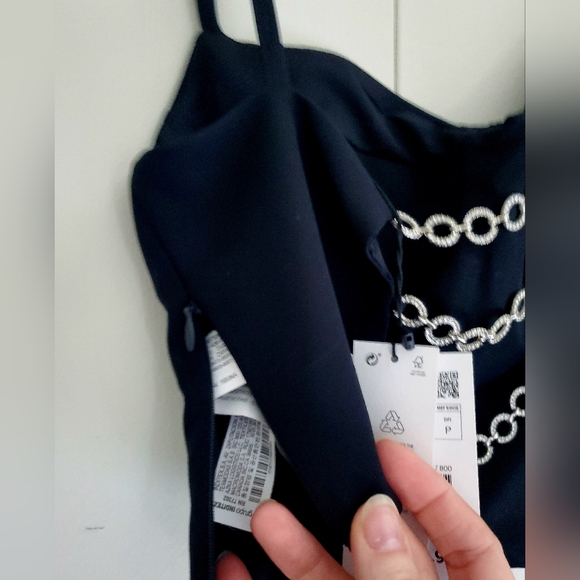 Zara Black Corset Top with Chain Detail Size Small NWT - Picture 3 of 8